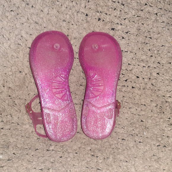 KATE SPADE-Yari-Pink Shimmer Jelly Rubber-Cork T-Strap Sandals-Sz 6-Excellent - Picture 7 of 7